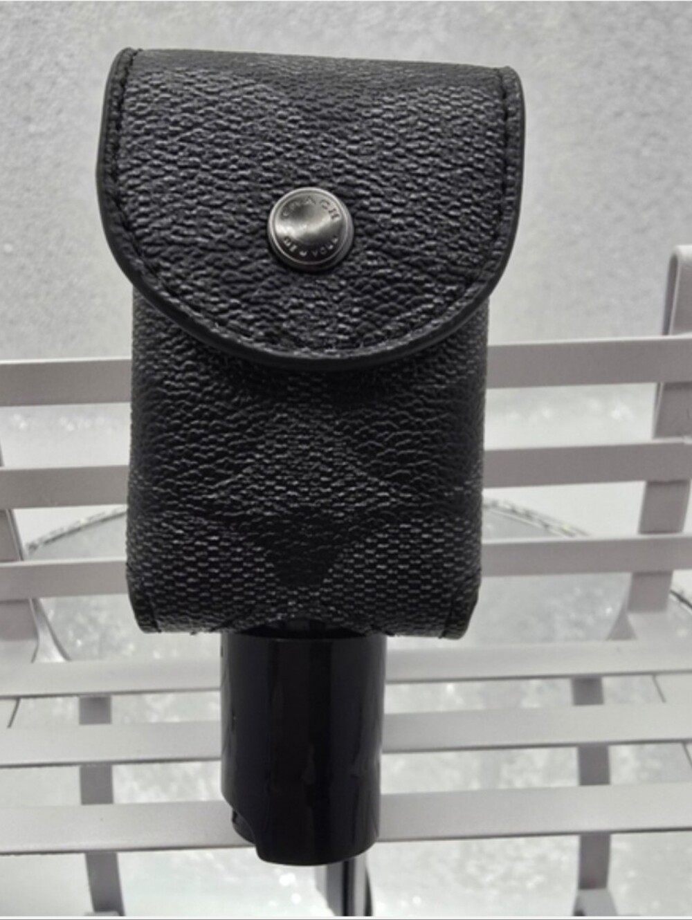 Coach Hand Sanitizer Holder Refillable w/ Refillable Bottle Clip Black & Gray